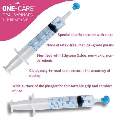 ONE-CARE 10ml Oral Syringe w/Cap, Slip Tip Liquid Dispensers, 100/Box | Precise Dosing, Infants-Oral Feed, Accurate Graduation, Individually Wrapped, Food-Grade Plastic, Adult & Pet - size: 10 ml Blue Scale