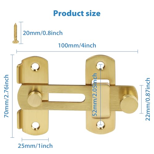 Alise 4 inch Gold SUS304 Stainless Steel Gate Latches for Barn Door | Heavy Duty Gate Hardware ,Security Flip Latch,Anti-theft Latch,Safety Door Lock for Barn Wood Fence Sliding French Door - color: Gold, size: 4 Inch