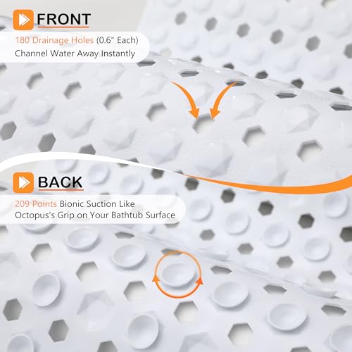 Yimobra Bathtub Mat Non Slip, 27.5"X15.5" Machine Washable Shower Floor Mat, Soft on Feet, Bathmat with Drain Holes and Suction Cups, Bathroom Essentials, White - color: White, size: 27.5 X 15.5 Inch