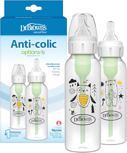 Dr. Brown's Natural Flow Anti-Colic Options+ Narrow Baby Bottle,Bear and Owl,8 oz/250 mL,with Level 1 Slow Flow Nipple,BPA Free,0m+,(Pack of 12) - color: Pink & Blue (Bear & Owl), size: 1 Count (Pack of 12)