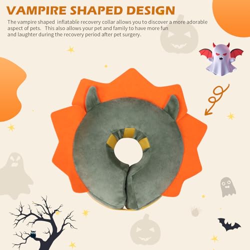 IEUUMLER Inflatable Recovery Dog Collar, Protective Donut Cone, Adjustable Soft Collar for Dog and Cat After Surgery Prevent from Biting & Scratching EU002 - Green Demon M - color: Green Demon, size: Medium (Neck:8''-10'')