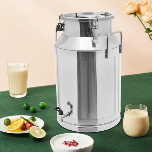 Stainless Steel Milk Can, 40 Liter Seamless Milk Jug Wine Pail Bucket with Spigot 10.57 Gallon Anti-Leak Liquid Storage Container Milk Pail with Sealed Lid for Milk and Wine (40L with Spigot) - size: 40L with Spigot