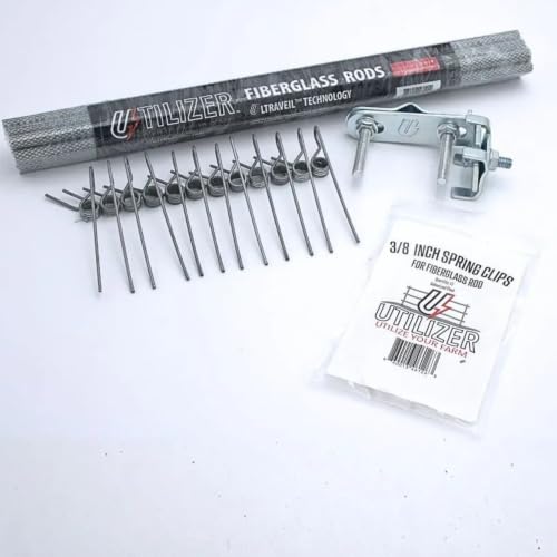 Utilizer Electric Fence Extension Stand-Off Kit – 1/8 Mile T-Post Bundle | Includes Fence Post Brackets, 3/8x15” Rigid Electric Fence Posts & T Post Clips – Zero-Sag Electric Fence Kit - size: 15"Rods - 1/8 Mile