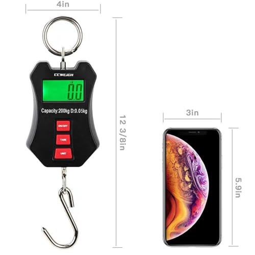 440lb/200kg Digital Crane Scale - Compact LCD Handheld Hanging Scale for Garage, Farm, Hunting, Fishing & More(200kg/Black) - color: Black（440lb/200kg）
