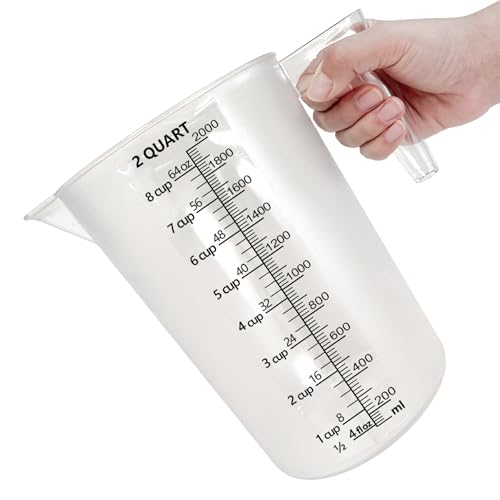 Plastic Measuring Cup with Handle, Pool Chemical Measuring Cup, Measuring Pitcher with Laser-Etched Markings for Liquid Mixing, Pouring, Lawn Care, Motor Oil, Lab Use (64 oz, 2000ml) - size: 64 fl oz