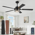 Fanbulous 52" Farmhouse Ceiling Fan with Light & Remote App, Rain Glass | Quiet DC Motor, 6-Speed Reversible, Downrod Mount, Double-Sided Blades, Black & Wood for Bedroom, Living Room - color: Black