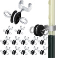 Gisafai 12 Pcs Electric Fence Gate Handles T Post Gate Handle Anchors Double Hook 2 Rings Steel Insulators with Easy Screws for Wire Electric Fence Wood Post Agricultural and Ranchers, Black