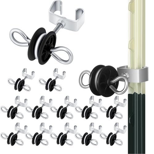 Gisafai 12 Pcs Electric Fence Gate Handles T Post Gate Handle Anchors Double Hook 2 Rings Steel Insulators with Easy Screws for Wire Electric Fence Wood Post Agricultural and Ranchers, Black