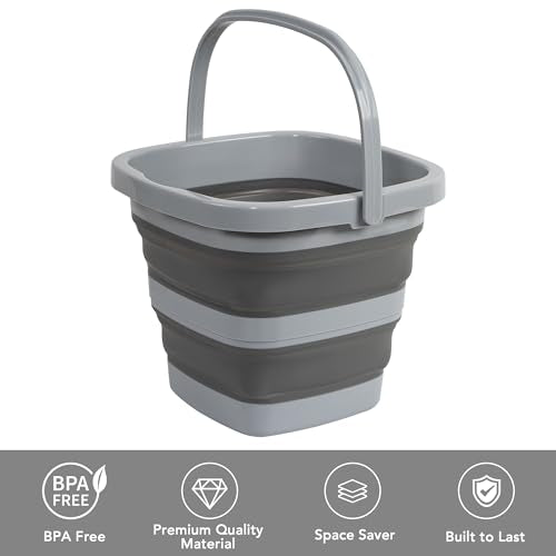 Collapsible Bucket, 1.32 Gallon 5L Small Mop Bucket for Cleaning, Car Washing, Portable Tub for Camping, RV, Beach, Sand, Fishing, Garden, Space Saving Plastic Water Basin Ice Buckets - color: All Grey, size: 5L