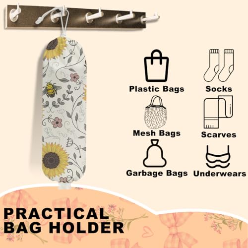 Cute Bee Plastic Bag Holder, Wall Mount Grocery Bag Holder for Plastic Bags | Vintage Rustic Sunflower Large Reusable Grocery Bags Storage Dispenser for Home Kitchen Pantry, Sunflower Gifts for Women - color: Sunflower