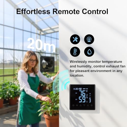 GROWNEER 14 Inch Shutter Exhaust Fan with Temperature Humidity Controller, 1700 CFM Remote Control Attic Fan, 10-Speed Adjustable Wall Mount Vent Fan for Green House, Garage, Shed, Attic - style: 14 Inch with Temperature Humidity Controller