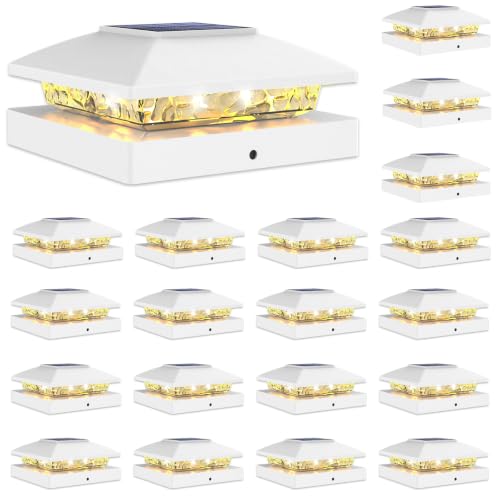 VOLISUN 24 Pack White Solar Post Cap Lights Fit 4x4 Fence Deck Post | Waterproof outdoor lighting, warm white glow, fits wooden & vinyl 4x4 posts, solar powered for yard patio fence deck - color: White, size: 24 Pack
