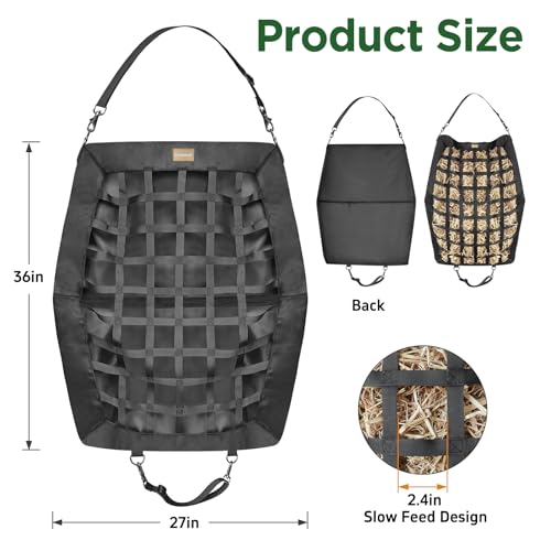 Hay Bags for Horses Slow Feed,Heavy Duty Oxford Fabric with Widening Side Design, Full Back Zipper & Adjustable Strap for Easy Filling, Hanging and Clean Eating New Version