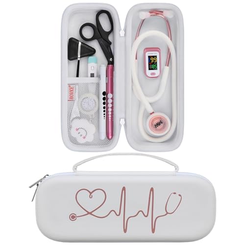 BOVKE Stethoscope Case for 3M Littmann Classic III Monitoring, Lightweight II S.E, MDF Acoustica Stethoscopes, Extra Room fits Nurse Accessories Medical Equipment and Nursing School Essentials, White - color: White