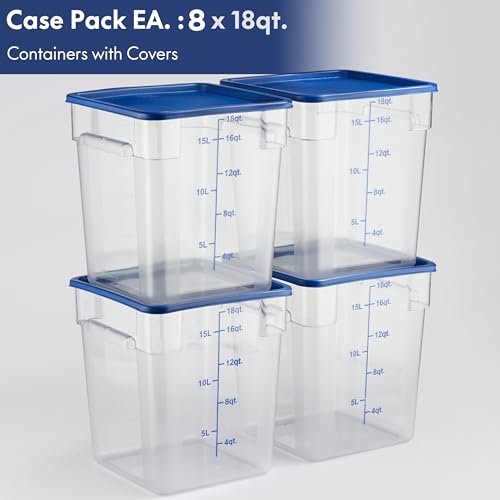 CURTA 8-Pack 18 Qt NSF Clear Polycarbonate Food Storage Containers with Blue Lids - Square, Commercial-Grade, Freezer & Dishwasher Safe, Stackable - color: 18.0 Qt 8-Pack(Blue Lids)