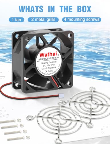 Wathai IP68 60mm x 25mm DC 12V Waterproof Cooling Fan 12 Volt Dual Ball | High Speed DIY for Amplifier, RV Refrigerator, PSU, Electronic Components Equipment Ventilation - style: IP68 60mm