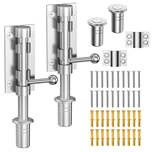 6.3 Inch Slide Bolt Gate Latch, Barrel Bolt Latch, 2 Pack Silver | Heavy Duty Solid 304 Stainless Steel Door Lock for Wooden Fence/Shed/Yard/Barn Door/Interior and Outdoor - color: 2 Pack Silver