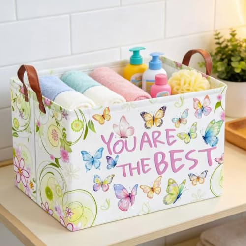 NTAOHAMPER Rectangular Storage Basket Empty,Storage Bin with Handles,Room Decor,Gift Basket,Book Box(Blessing Butterfly) - color: Blessing Butterfly