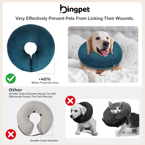BINGPET Inflatable Dog Cone Collar,Dog Neck Donut Alternative After Surgery | Soft Cone for Large Medium Small Dogs Cats, Recovery E Collar to Stop Licking Pets from Injury, Lightweight Breathable Cotton - color: Navy Blue, size: XL(Neck: 18"-21" | Diamet