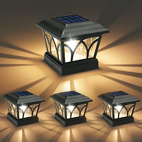 VOLISUN Solar Fence Post Cap Lights, Edison LED 2 Modes 4Pack,Slate Black | Solar powered lights fit 4x4/6x6 posts, ideal for garden, deck, mailbox, yard & porch outdoor decoration - color: Black, size: 4 pack