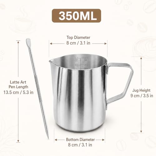 Milk Frothing Pitcher Espresso Accessories 12oz Mini 304 Stainless Steel | Portable design for home & office coffee use, leakproof pointed spout, seamless interior easy cleaning - size: 12OZ