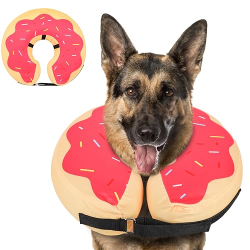 MIDOG Inflatable Dog Cone, Donut Recovery Collar After Surgery, Large | Soft inflatable donut e-collar; stops licking after surgery; pet eats & sees normally; neck 15-20 in (L); not for chewers - color: DarkPink, size: Large (Neck:15"-20")