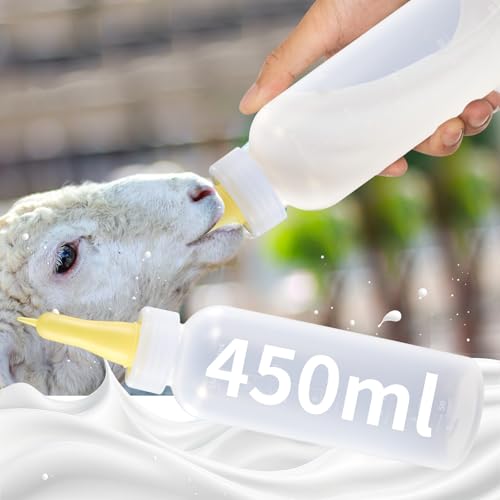Baby Goat Bottle for Feeding Baby Goats, Lamb Bottle with Goat Nipples, Puppy Bottle Feeder for Newborn Livestock, 450ml 3-Pack Yellow Silicone Lamb Feeding Nipple