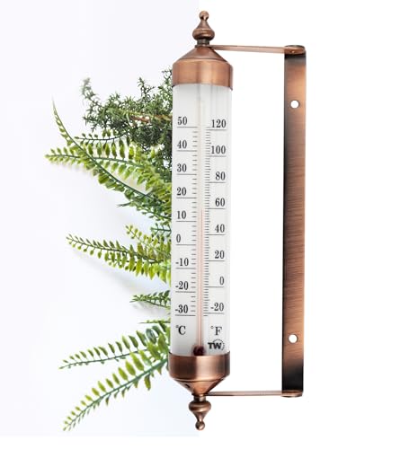 Outside Thermometer with Bronze Effect Design - Stylish 9.5 Inch Decorative Outdoor Thermometer Waterproof Suitable for Outside Wall Garden Greenhouse Patio Garage