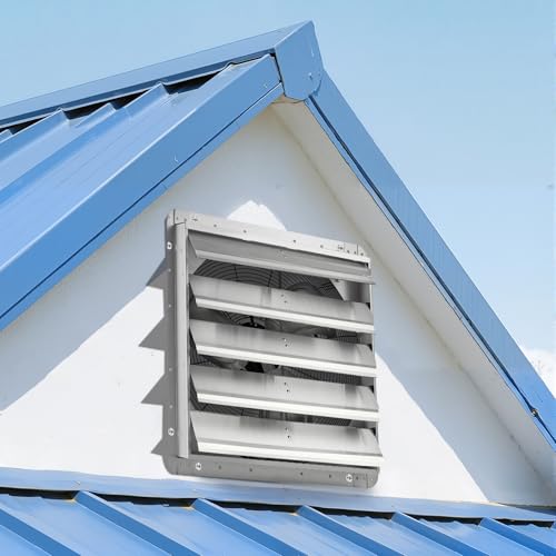 VEVOR 20 Inch Shutter Exhaust Fan Wall Mounted Automatic Louvers Silver, Sturdy Steel Housing, Low Noise, AC Motor, 4499 CFM Ventilation and Cooling for Attic, Garage, Barn, Greenhouse, Workshop - size: 20 Inch