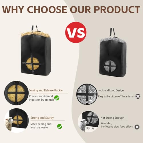 3 Pcs Hay Bags for Goats, Release Buckle for Goats Slow Feeder Hay Bags | Hay Bags with Adjustable Hanging Strap, Can Hold 0.5 to 1 Pieces of Hay, Reinforced Oxford Fabric Feeding Bag for Sheeps