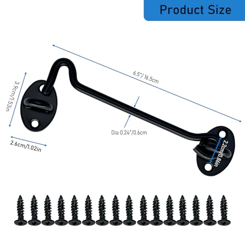 4 Pack 6" Hook and Eye Gate Latch, Stainless Steel Rust-Resistant Barn Door Lock Cabin Hooks for Gate Shutters Window Slide Barn Shed Cabinet Bathroom, with 16pcs Screw,Black - color: Black, size: 6 inch(4pcs)