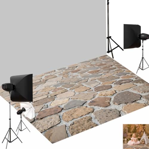 Kate Flagstone Photography Floor Mat, Rubber Studio Backdrop 5x4ft | Realistic Beige Cobblestone Walkway For Rustic Newborn, Kids, Pet, Portrait, Product And Outdoor-Themed Photo Shoots - color: Stone, size: 5x4ft
