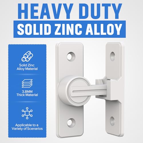 90 Degree Barn Door Lock, Heavy Duty Locks, White | Flip Sliding Gate Latches for Garden, Bathroom, Garage & Sliding Doors - size: 1 Pack White
