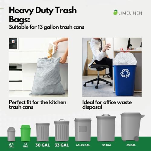 Mighty Flex 13 Gallon Trash Bags Drawstring, 600ct Heavy-Duty Large Garbage Bags, Ultra-Flexible, Leak and Odor-Resistant Plastic Garbage Bags for Home and Commercial Use, Unscented (White) - size: 1 Count (Pack of 600)