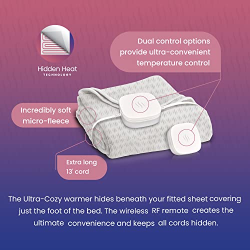 Hidden Heat Electric Foot of the Bed Warmer by SpotWarm; Wireless RF Remote, Microplush Flannel Mattress Warmer for Heated Feet. Queen Bed - 60” by 24” - size: 60" by 24"