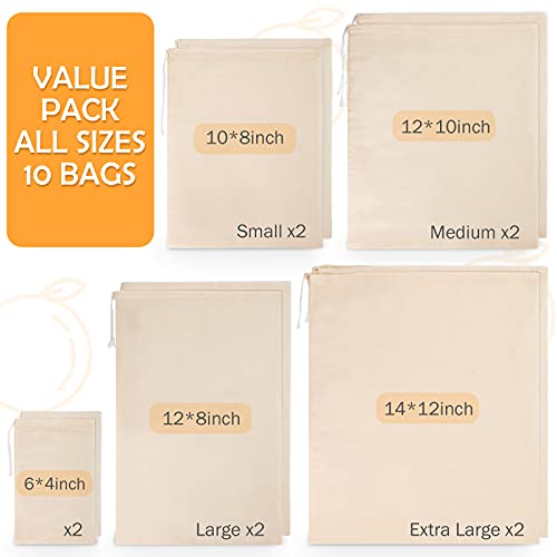 10 Pack Nut Milk Bag, Multi-size Fine Mesh Grade Reusable Cheesecloth Bags Strainers, Unbleached Organic Cotton Filter Bags for Almond Milk, Juices, ColdBrew, Cheese, Tea, Yogurt, Coffee - size: Multi-sizes (Mixed)