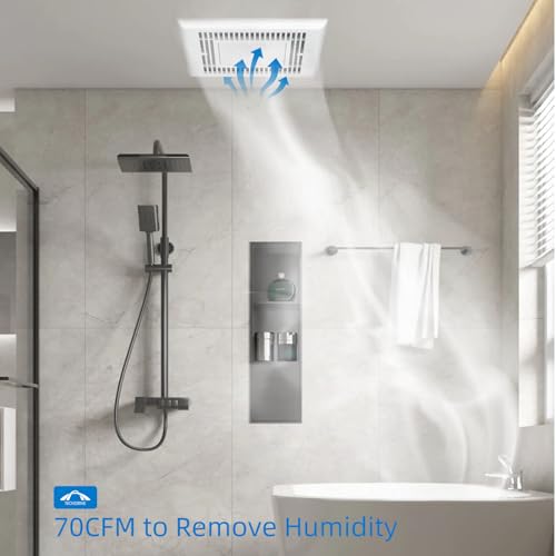 Tech Drive Bathroom Fan with light,Very-Quiet 70 CFM, 2.0 Sone,3 Inch Duct | 600LM 4000K LED light, Ceiling Mounted Ventilation Fan,Easy to Install for Bathrooms Up to 75 Sq. Ft - size: 70CFM with LED Light