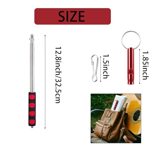 8.2ft Telescopic Flag Pole,Stainless Steel Handheld Portable Extendable Retractable Flagpole with Anti-Slip Grips,Clips,Whistle,Collapsible Telescoping Flag Pole Pointer for Tour Guide,Festival (Red) - color: 8.2ft red and black