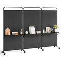 Giantex 3 Panel Room Divider with Wheels and Shelves, 103" W x 74" H Folding Privacy Screen, Rolling Partition Separator for Home Office Studio, Fabric Wall Divider for Room Separation (Black) - color: Black