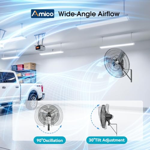 Amico 24 Inch Wall Mount Fan with Remote, DC Motor, 8-Speed, Oscillating Fan for Patio, Garage - size: 24 inch