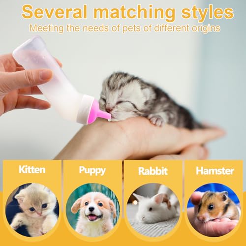 Kitten Nursing Nipple with Syringe, Wide Mouth Angled Puppy Feeding Bottles, with Ventilation Valve Resistant Tearing for Puppies, Kittens, Rabbit, Small Wildlife (L Nipple,Pink) - color: Pink, size: Model 3
