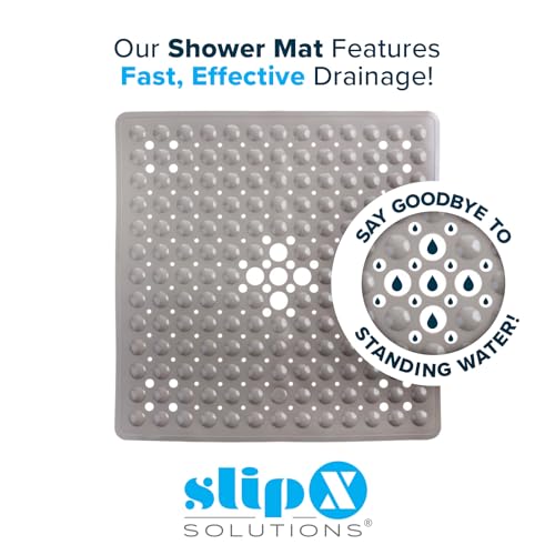SlipX Solutions 21" Square Non Slip Shower Stall & Bathtub Mat, Tan | Anti Slip Essential Shower Mat For Bathers Of All Ages, 25% Stronger Suction Cups, Soft Underfoot, Machine Washable - color: Tan