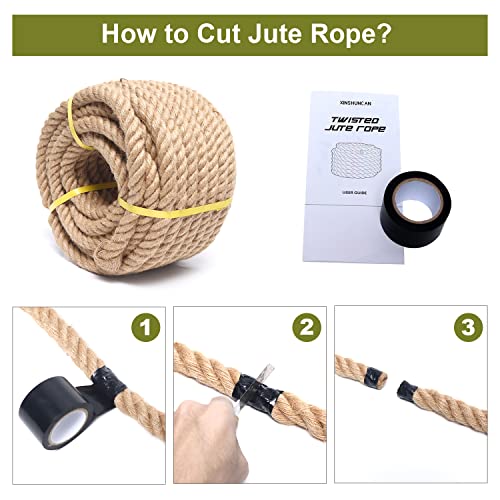 Heavy Duty Jute Rope - 1 Inch, 50 Feet, Natural Hemp for Crafts, Gardening, Bundling, Climbing, Hammock, Nautical, Tug of War, Railings, Home Decorating - size: 50Ft, style: 1 Inch