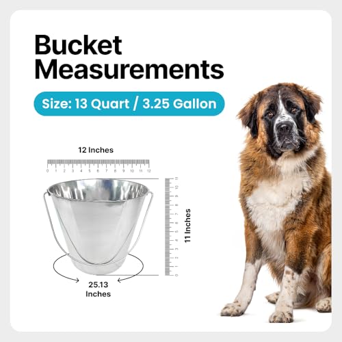 3 Gallon Stainless Steel Bucket - Flat-Side Metal Bucket 13 Quart | Rust-resistant & Durable Bucket For Food Prep Cleaning Feeding & Watering Pets & Livestock - For Crates Kennel Cages & Fences - size: 13 Quarts