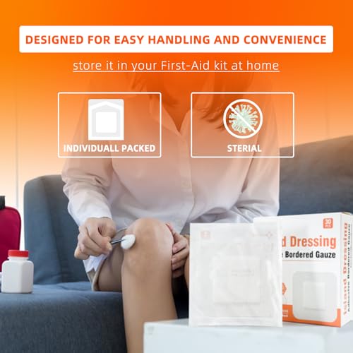 Carbou Island Dressing 6"x6" 30ct Sterile Bordered Gauze Pads Wound Care | Sterile Individually Wrapped packs,Highly Absorbent Adhesive Dressing Pad,Bordered Gauze With Adhesive Border,Island Bandages - size: 6‘’x6''