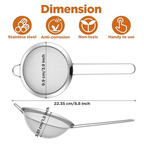 9 Packs 8.8 x 3.9 Inches Stainless Steel Fine Mesh Strainer Small Cocktail & Tea Strainer with Handle for Coffee, Juice, Powdered Sugar