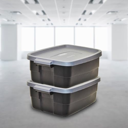 Rubbermaid 6-Pack Totes for Storage with Lids, Heavy Duty Plastic Storage Bins with Lids, Black Gray, 10 GAL - Stackable for Garage, Attic, Camping (10 GAL - 6 Pack Solid Black and Grey) - size: 10 Gal - 6 Pack