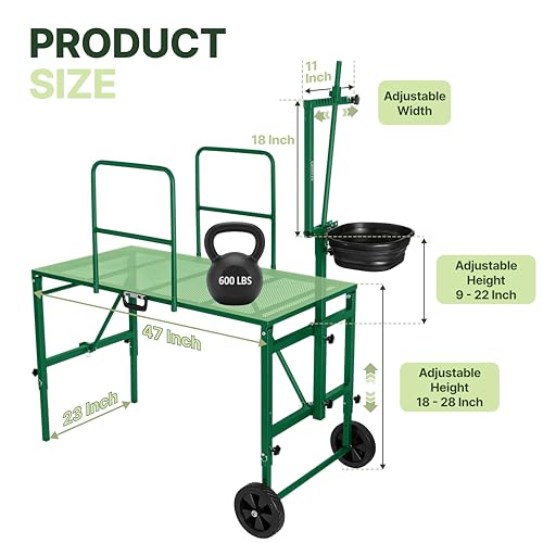 Goat Stand with Adjustable Headpiece & Legs, Goat Milking Stand with Feeder, Rails & Wheels, Stanchion for Grooming & Hoof Trimming, Sheep Stand for Shearing Heavy-Duty Steel Platform, Green - color: GREEN
