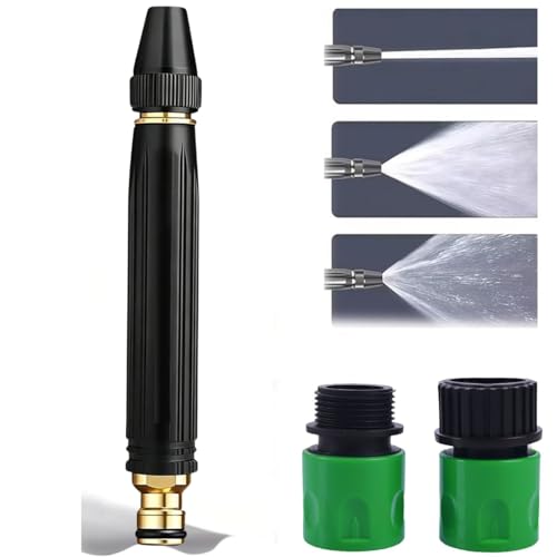 High Pressure Hose Nozzle & Water Gun, Heavy Duty Metal Garden Hose Nozzle with Adjustable Spray, Pressure Washer Hose Attachment, US Standard 3/4" GHT for Car Wash, Patio, Lawn & Plant Watering