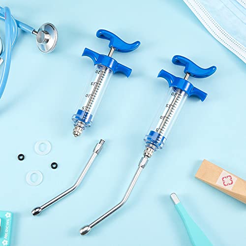 2 Pieces Syringe with 2 Drench Nozzle 20ml Adjustable Dosage Reusable Drench Gun Syringe for Sheep, Goats(Blue) - color: Blue